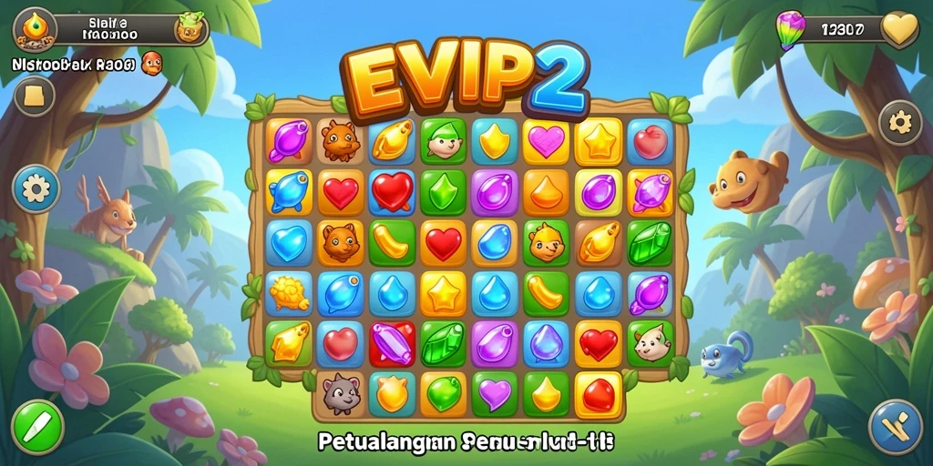 Screenshot gameplay EVIP2 menunjukkan serunya mencocokkan objek dalam Match-3.