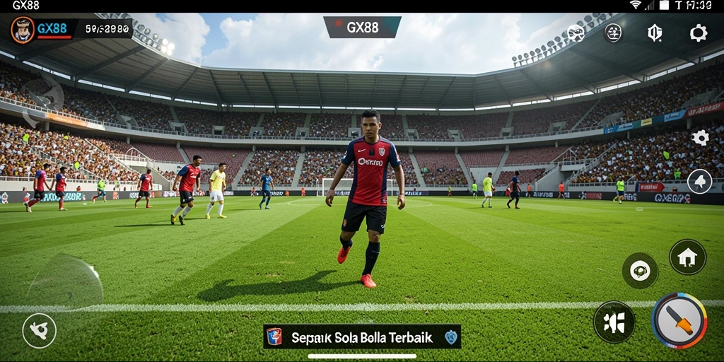Gameplay GX88 dengan aksi sepak bola yang mendebarkan.