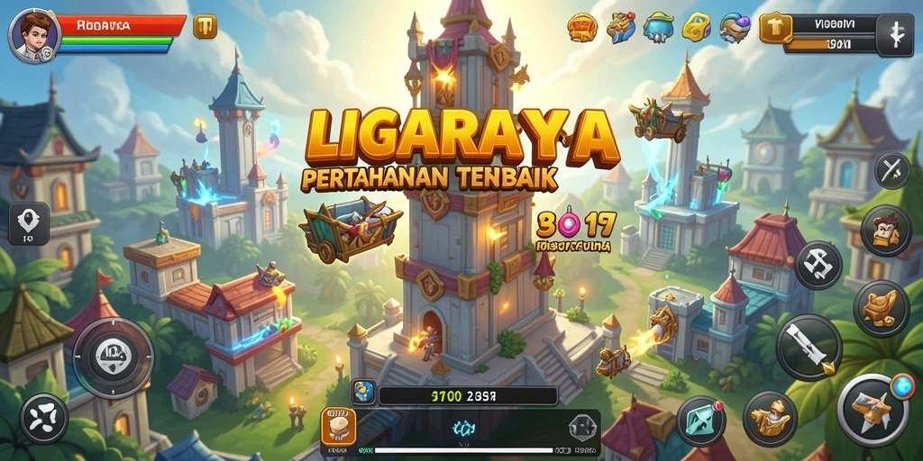 Tampilan gameplay LIGARAYA yang mendebarkan di medan perang Tower Defense.