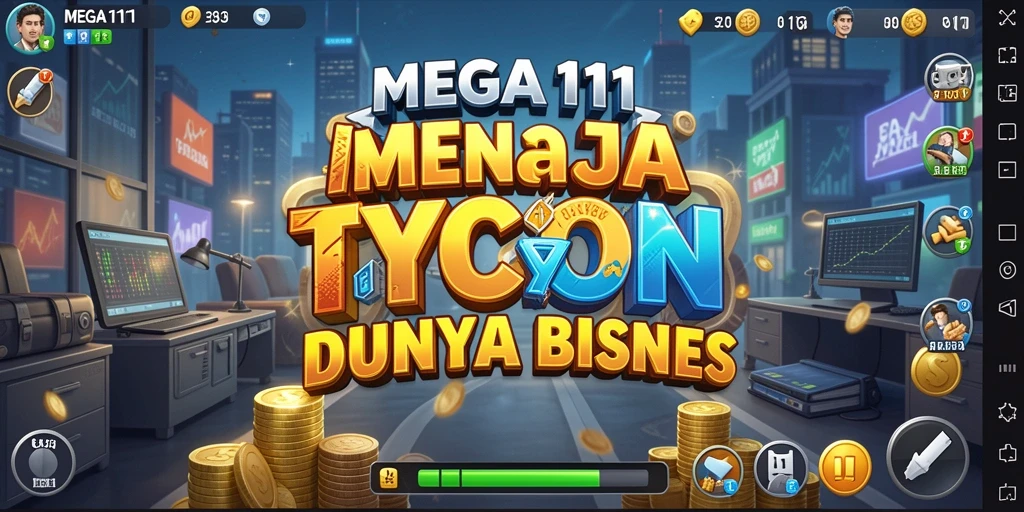 Screenshot gameplay MEGA111 menunjukkan manajemen usaha yang seru.