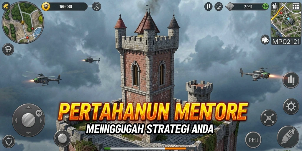Tangkapan layar MPO2121 menampilkan pertempuran menara yang intens.