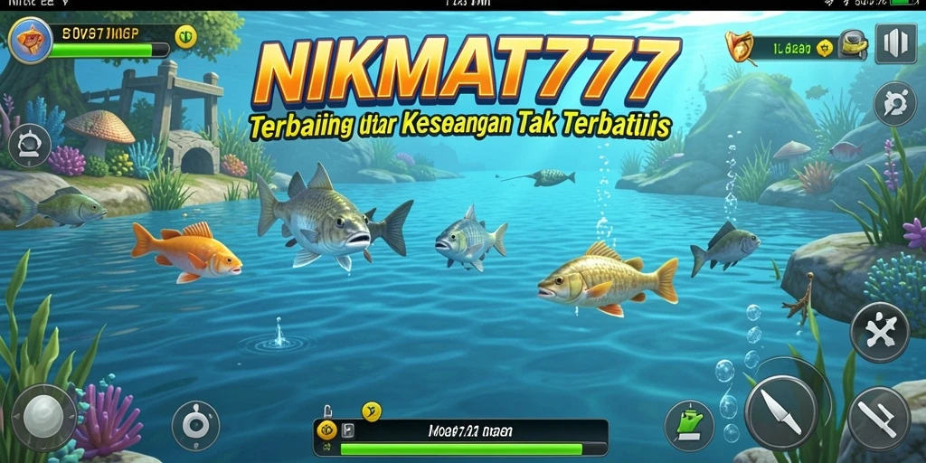Tampilan gameplay <strong>NIKMAT777</strong> yang seru dengan memancing di lokasi menakjubkan.