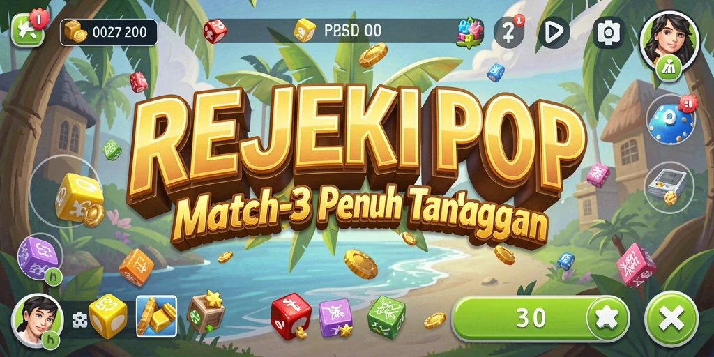 Tampilan gameplay asyik REJEKIPOP saat mencocokkan elemen match-3.
