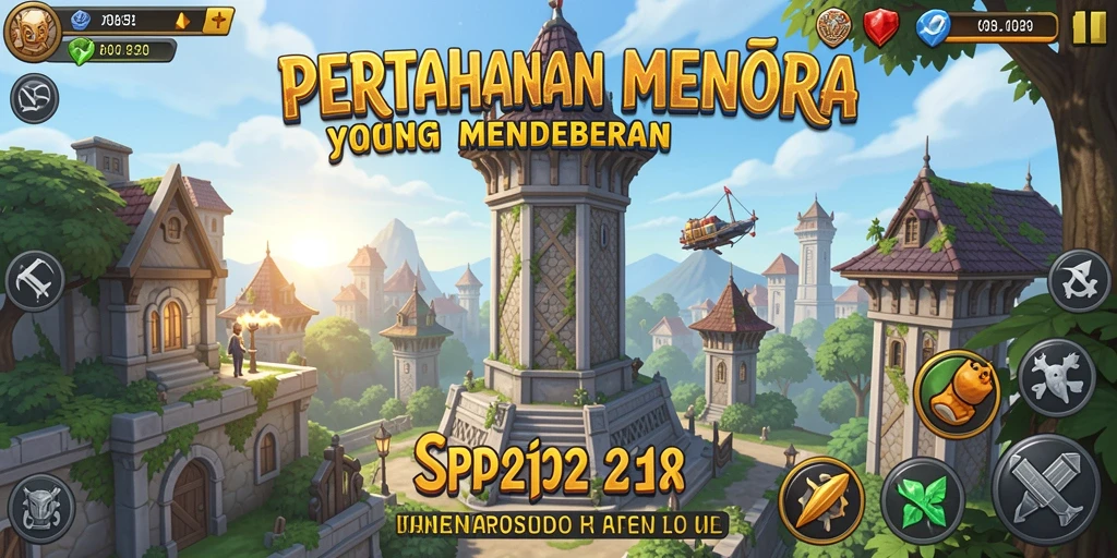 Screenshot gameplay SP212 menampilkan aksi Tower Defense yang intens.